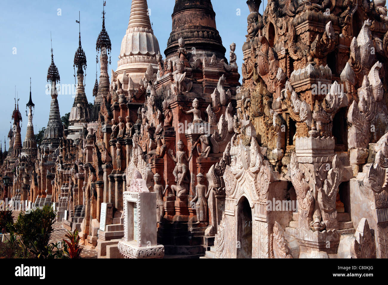 Myanmar Birmania, stato Shan, Kakku Stupa, Pagoda buddista Foto Stock