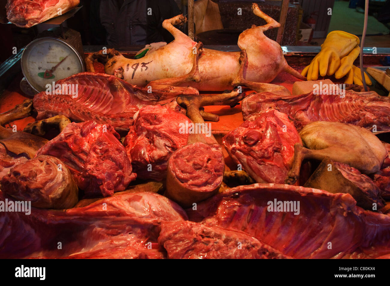 Corea del Sud di Seul Locad mercato alimentare, carne di cane Foto Stock