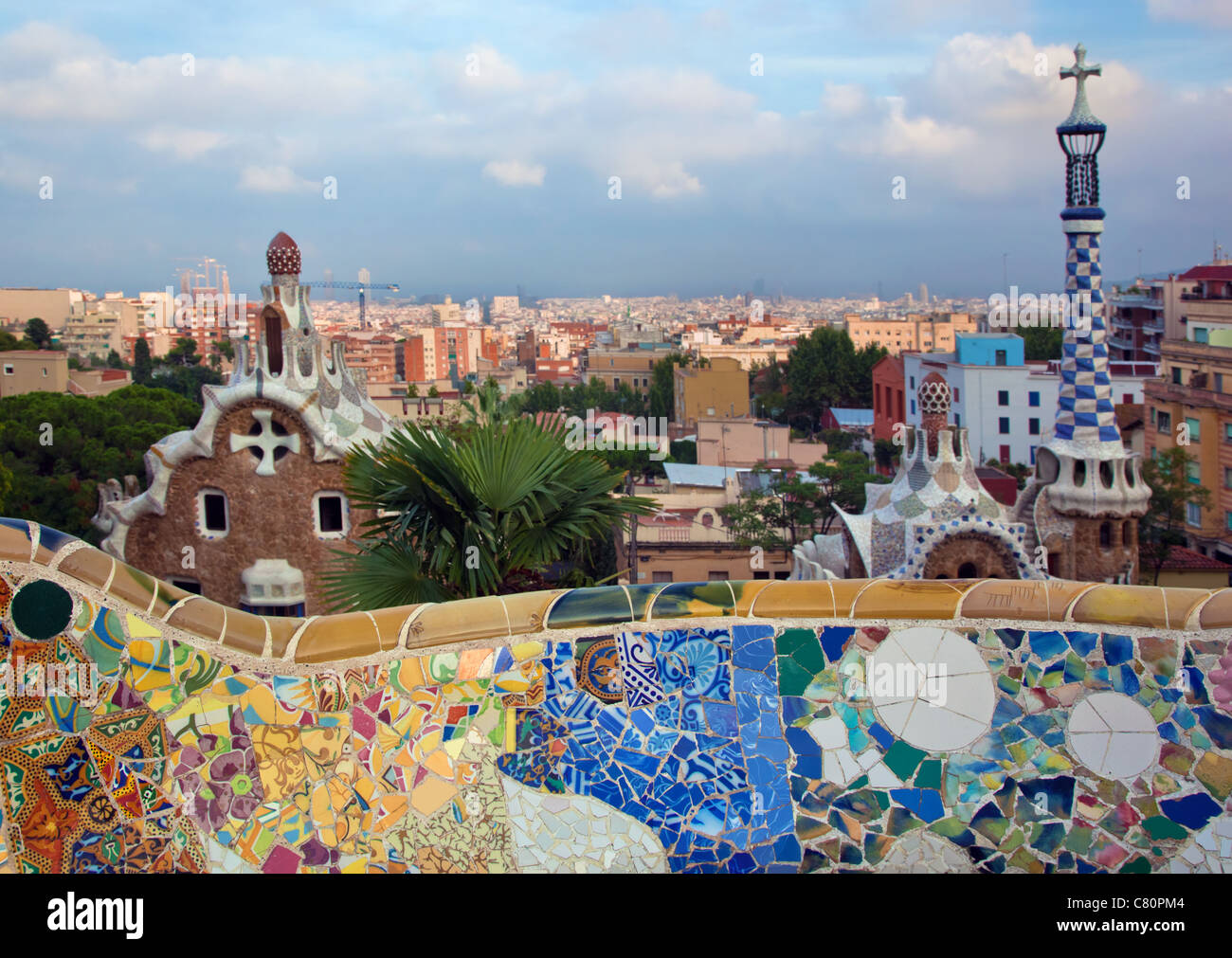 Barcellona, Parco Guell, vista sulla città, Spagna Foto Stock