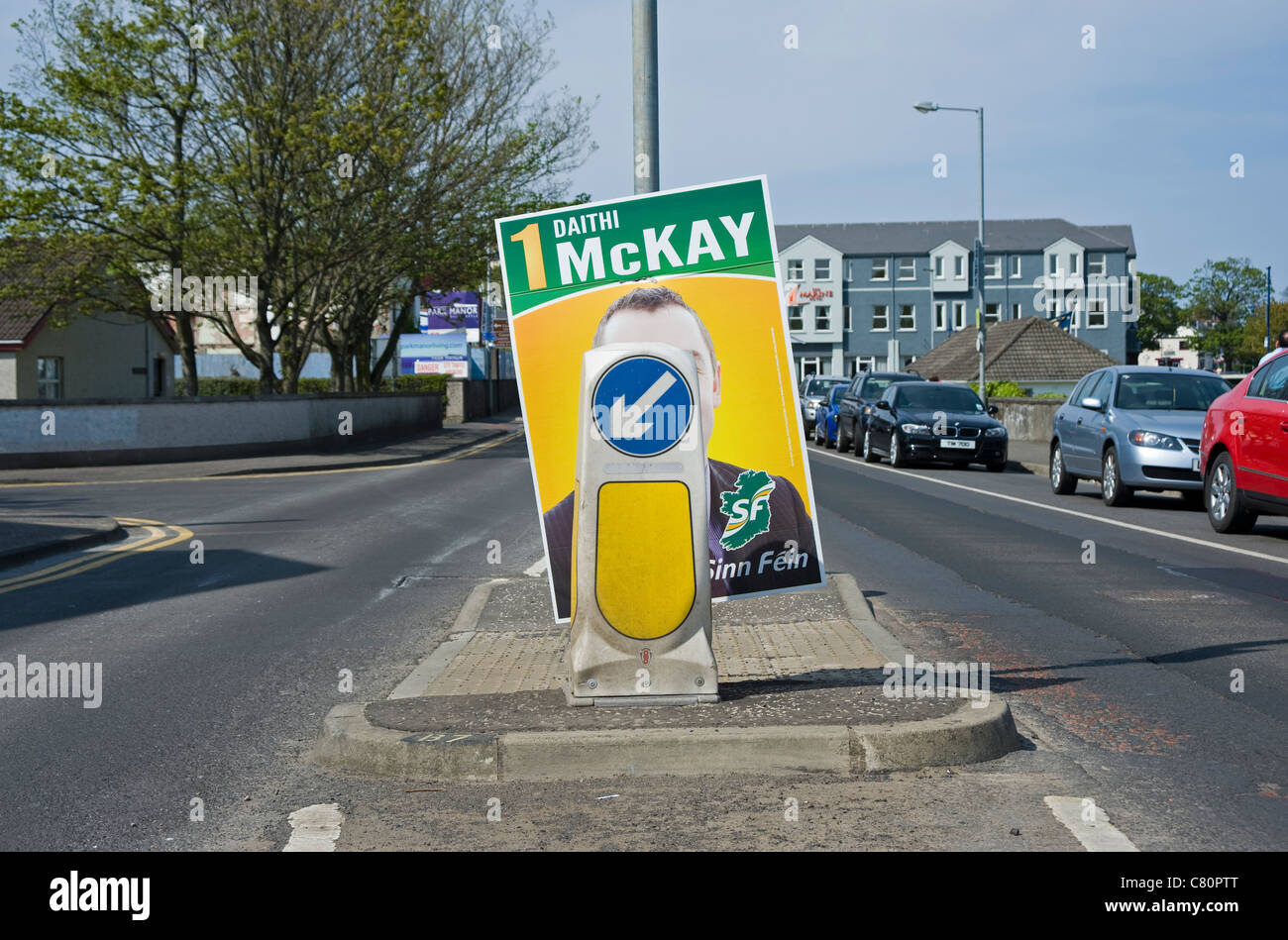 Sinn Féin elezione locale poster, Ballycastle, Irlanda del Nord. Foto Stock