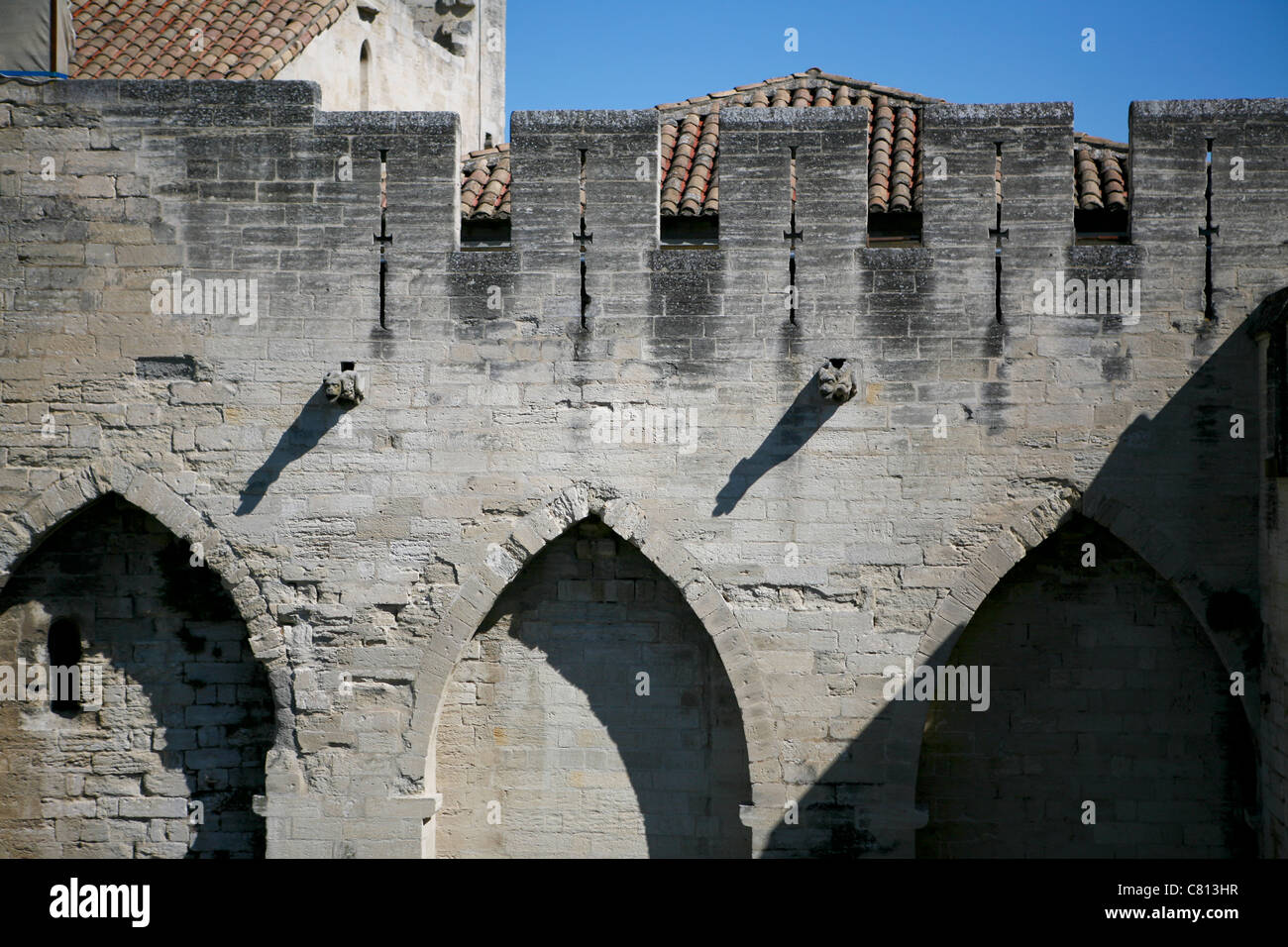 In prossimità di una delle pareti della torre presso il Palazzo dei Papi / Palais des Papes, Avignon, Francia Foto Stock