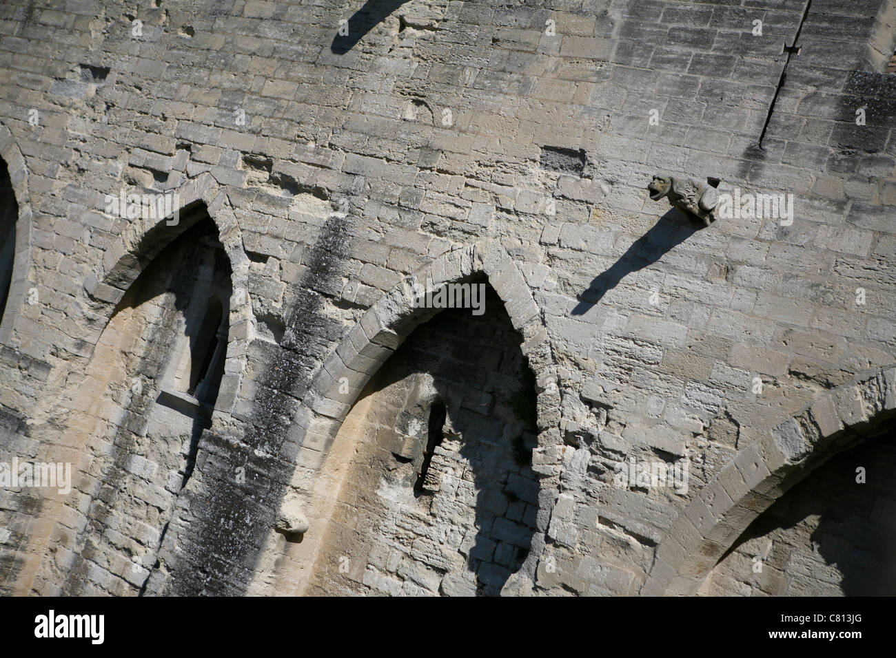 Close up degli archi su una delle torri presso il Palazzo dei Papi / Palais des Papes, Avignon, Francia Foto Stock