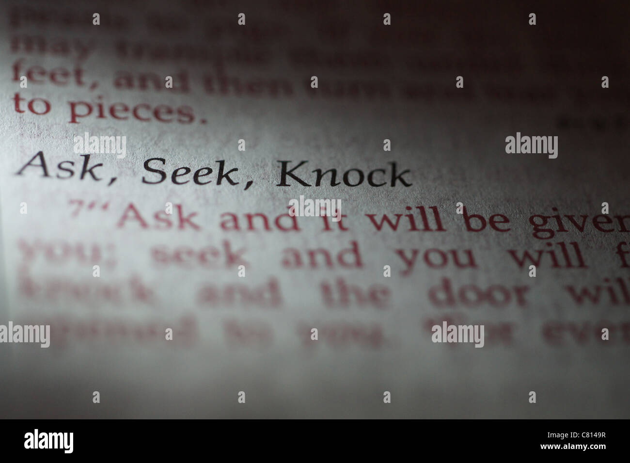 Chiedi cercano Knock versetti della Bibbia Foto Stock