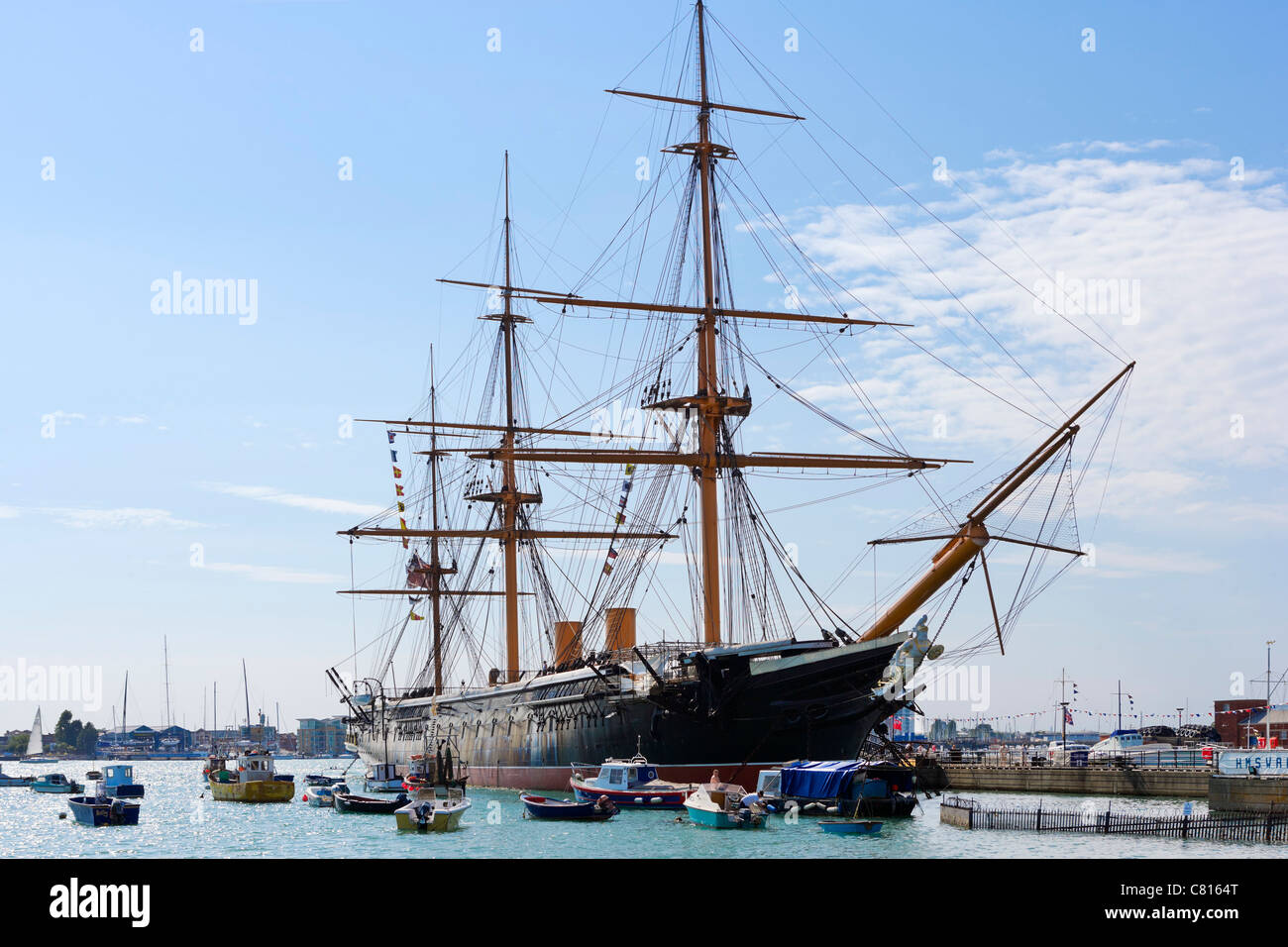 HMS Warrior (il primo ferro da stiro a vapore mondati/vela nave da guerra nel 1860), Portsmouth Historic Dockyard, Portsmouth, Hampshire, Inghilterra, Regno Unito Foto Stock