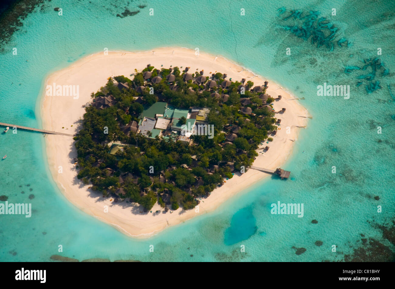 Isole delle Maldive vista aerea, spiagge, atoll, sabbia, Coral reef, paradise, isola tropicale, acqua chiara, Vacanza Estate Foto Stock