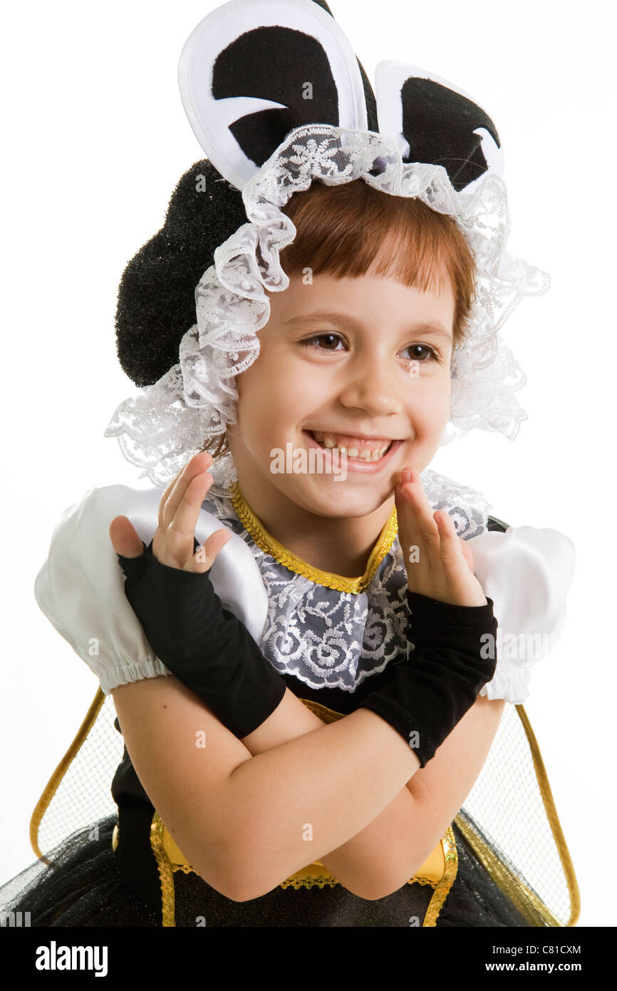 Piccola ragazza è vestito in costume da ape Foto Stock