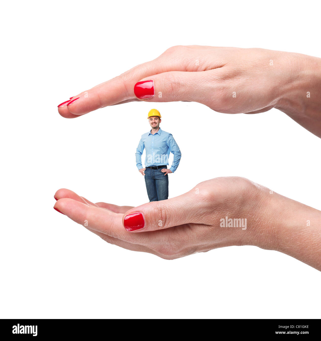 Ammenda closeup di mani femminili e uomo caucasico Foto Stock