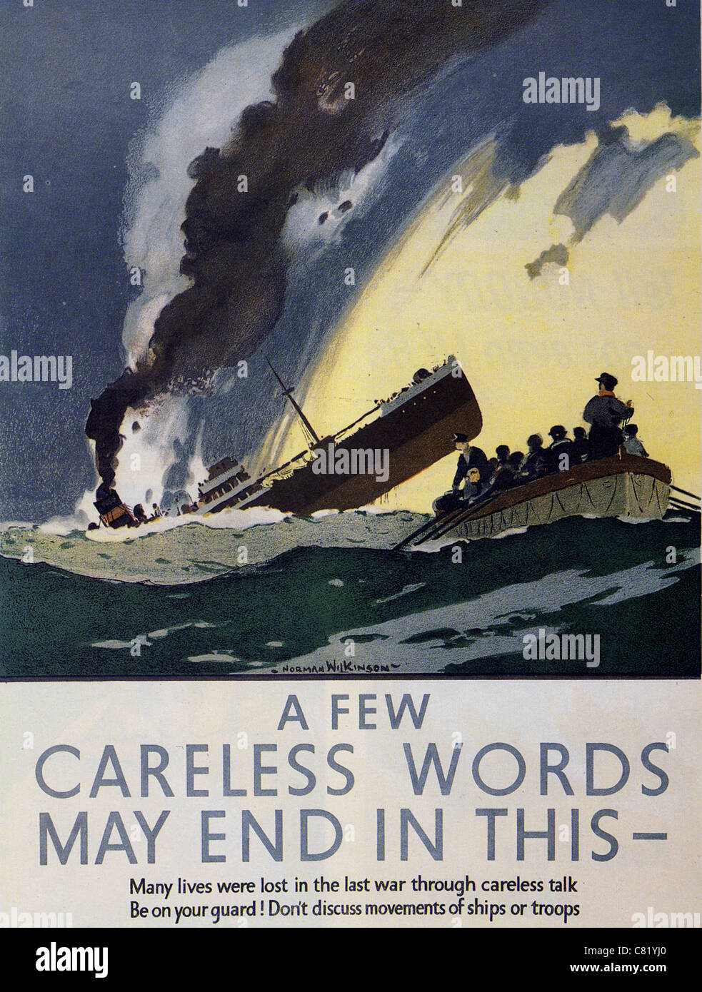 Poche parole imprudenti possono terminare in questa - British WW2 poster Foto Stock