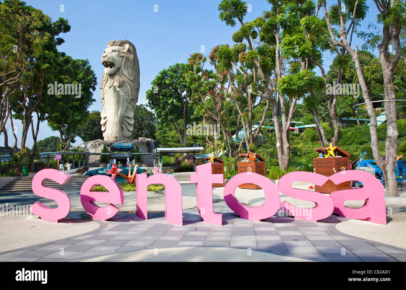 La statua Merlion sull'Isola di Sentosa, Singapore Foto Stock