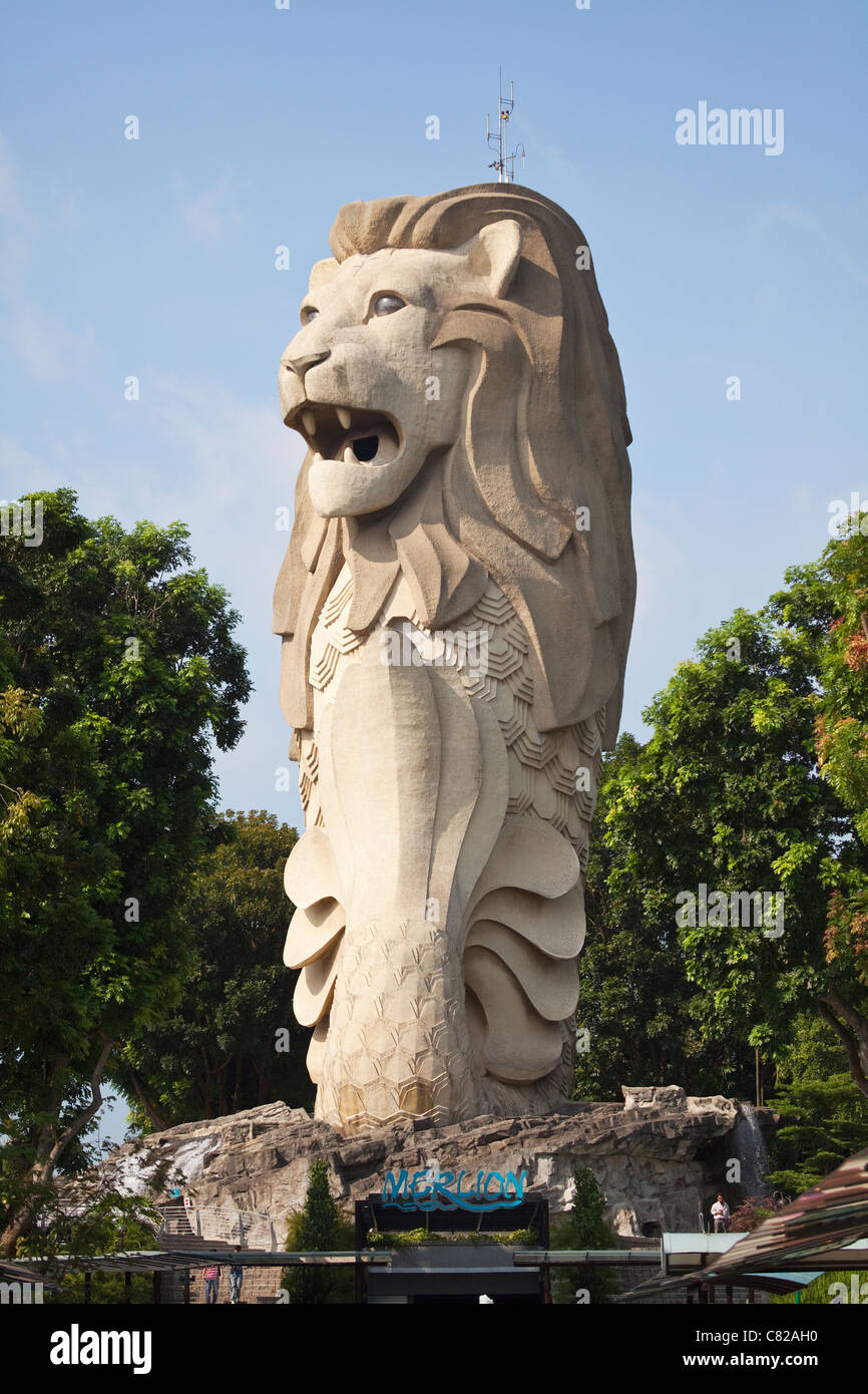 La statua Merlion sull'Isola di Sentosa, Singapore Foto Stock