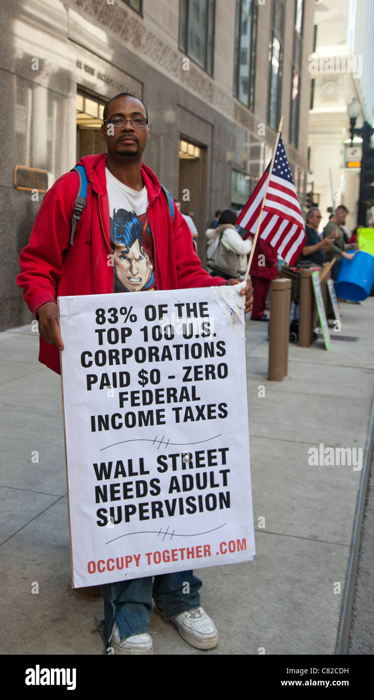 "Occupare Chicago' protestare contro la disuguaglianza economica Foto Stock