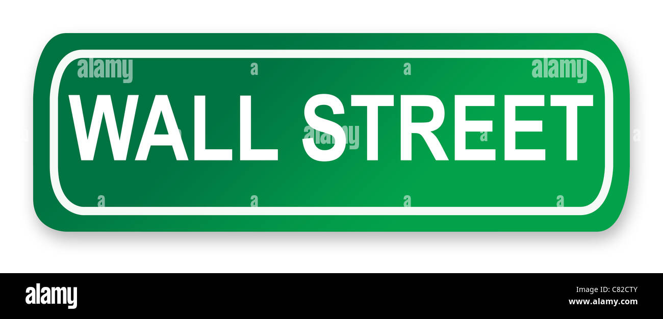 Wall Street road sign in verde di New York City, America. Foto Stock
