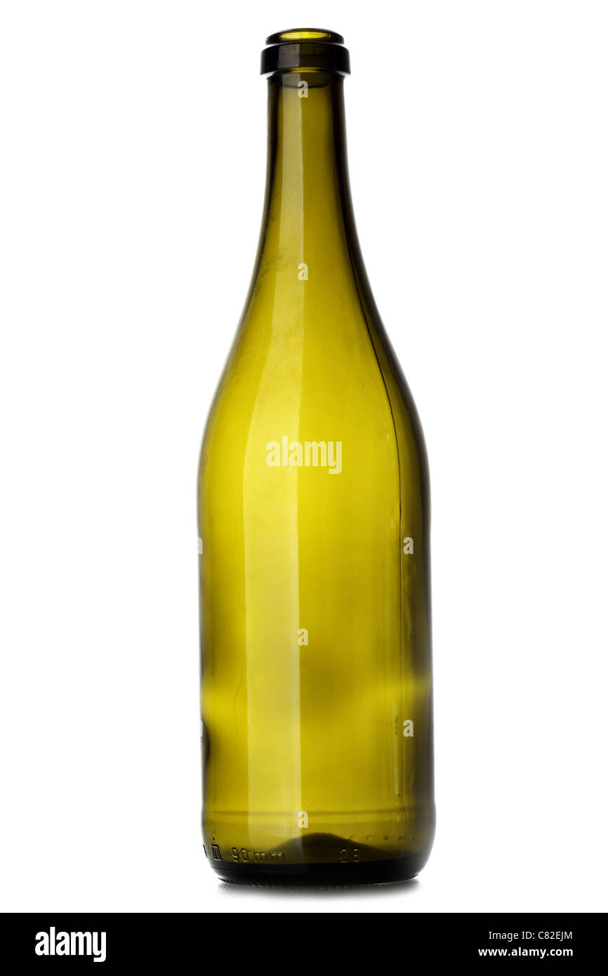 Svuotare la bottiglia di vino isolato su sfondo bianco Foto Stock
