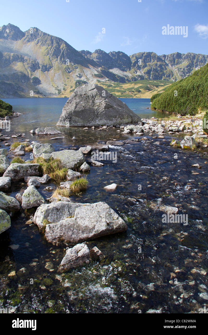 Il vapore proveniente dal Lago Wielki nella Valle dei Cinque Laghi, Polonia Foto Stock