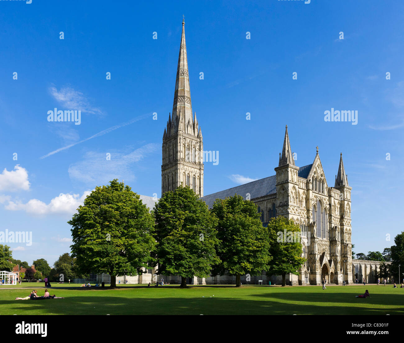 La Cattedrale di Salisbury, la stretta, Salisbury, Wiltshire, Inghilterra, Regno Unito Foto Stock