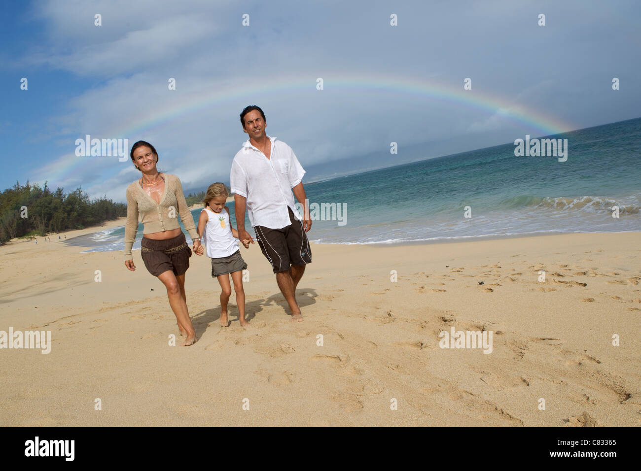 Una famiglia in vacanza a Maui. Foto Stock