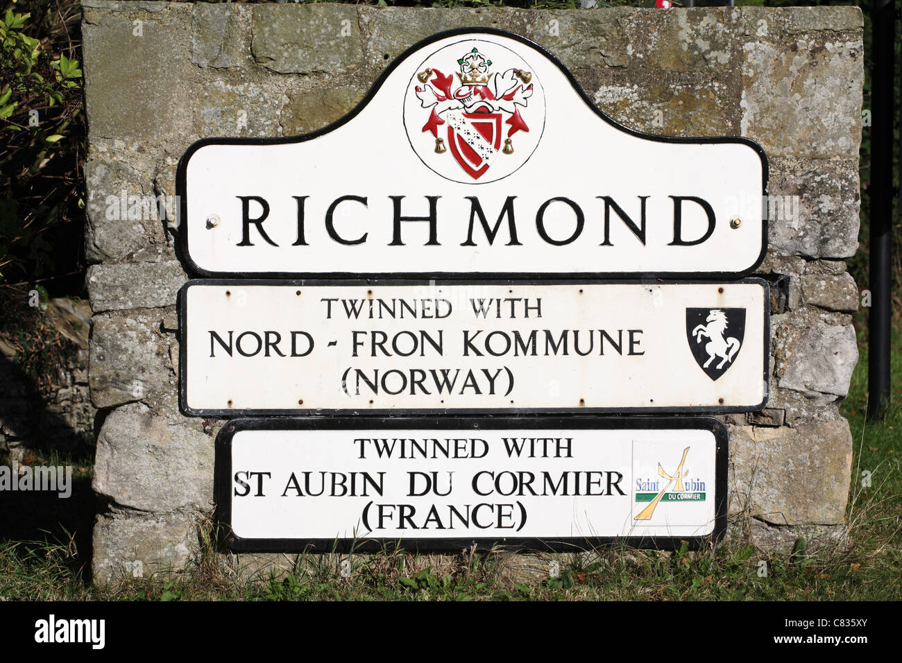 Richmond Town segno, North Yorkshire, Inghilterra Foto Stock