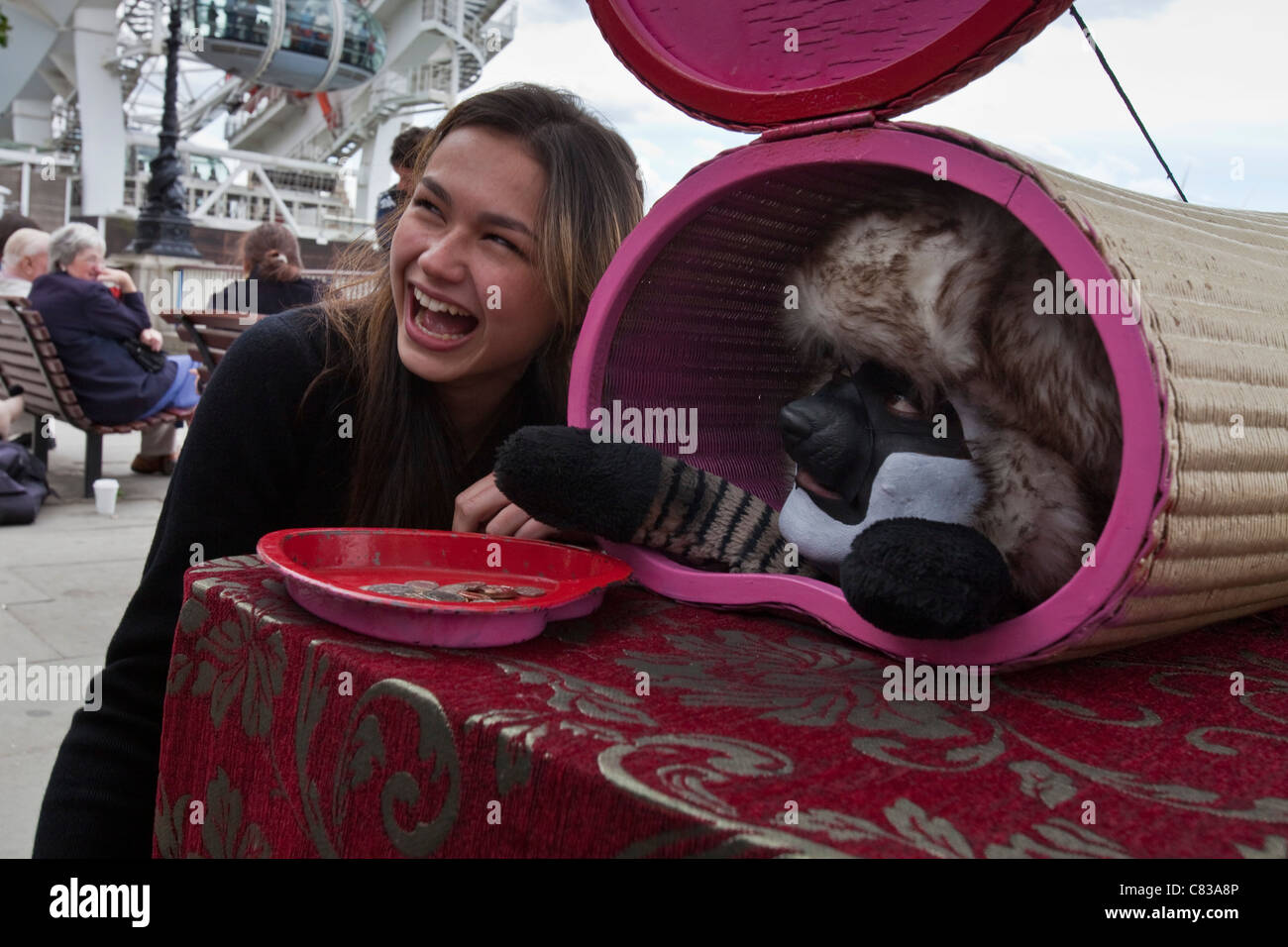 Spettacoli di strada, South Bank di Londra, Inghilterra Foto Stock