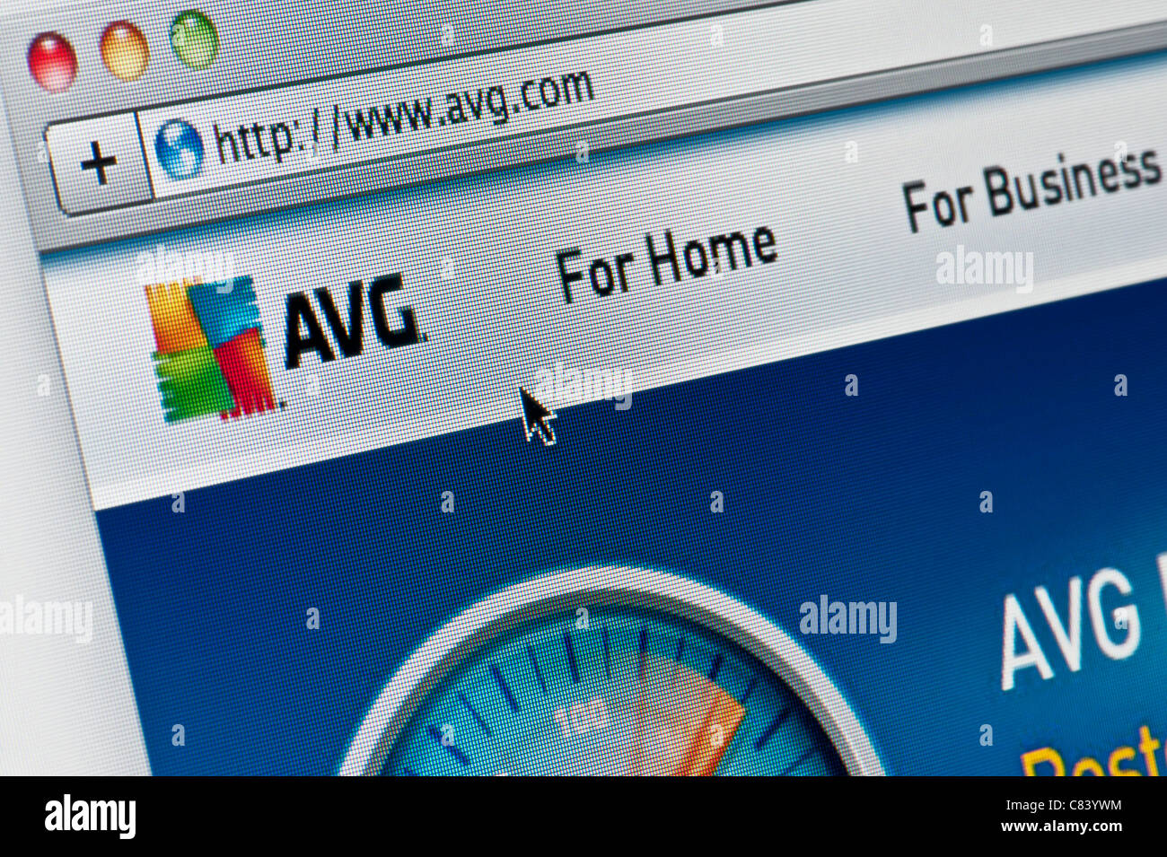 Chiusura del logo di AVG come visto sul suo sito web. (Solo uso editoriale: -print, TV, e-book e Redazione sito web). Foto Stock