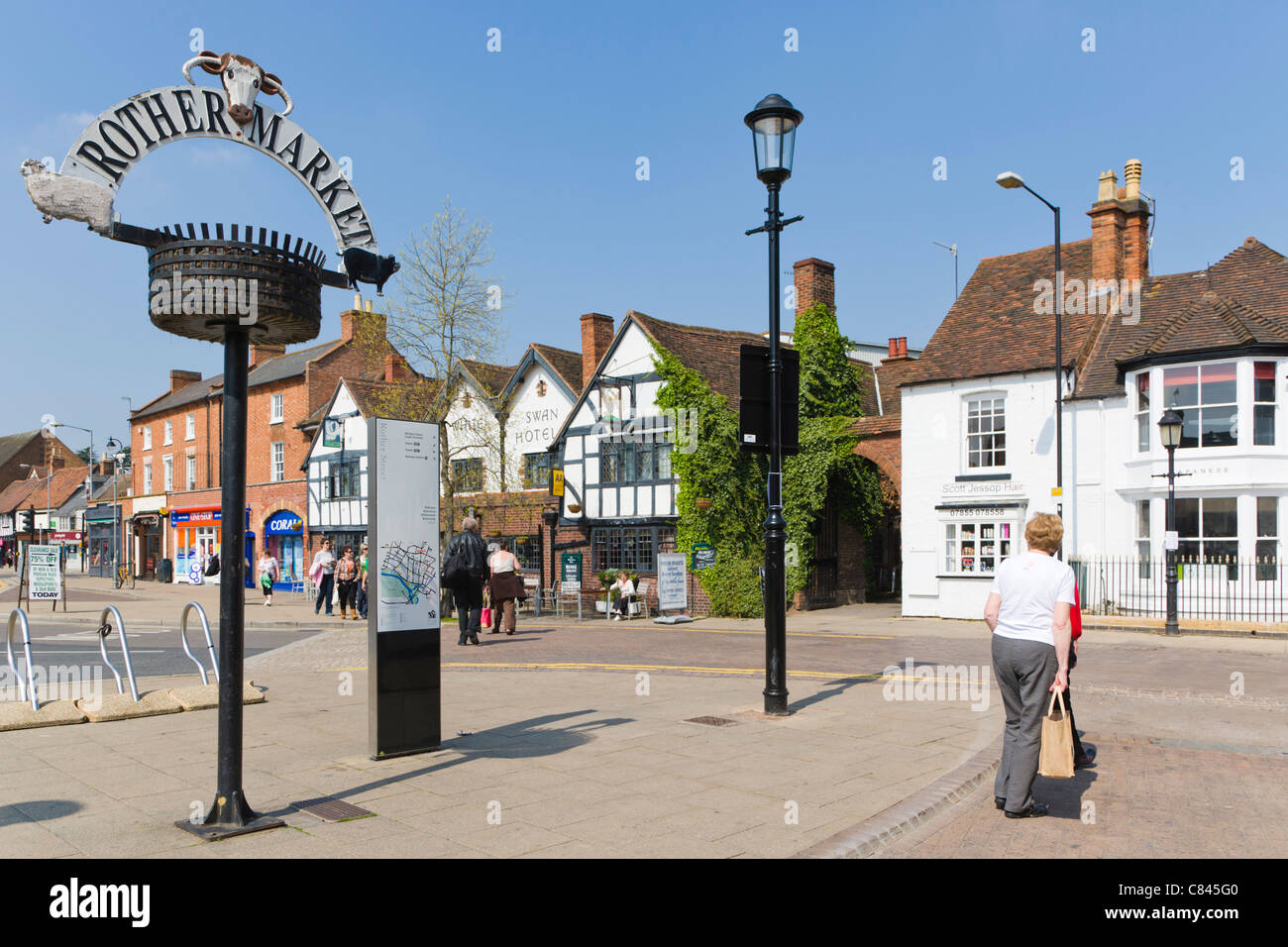 Rother segno di mercato, Rother Street, Stratford upon Avon, Warwickshire, Inghilterra, Regno Unito Foto Stock