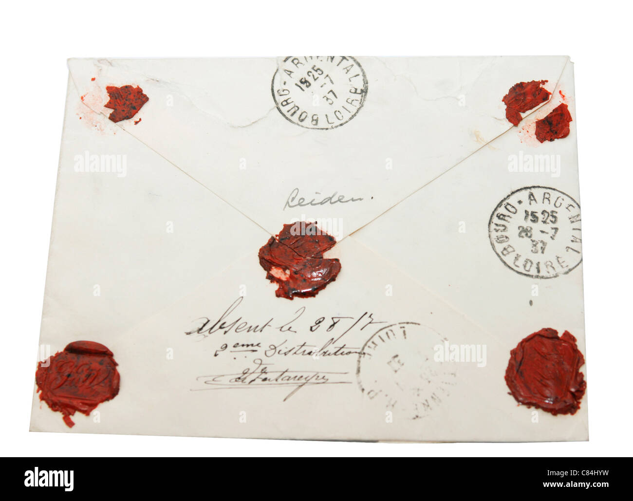 Vecchia lettera del 1925 in Francia dai Paesi Bassi chiuso con sigillo di cera Foto Stock