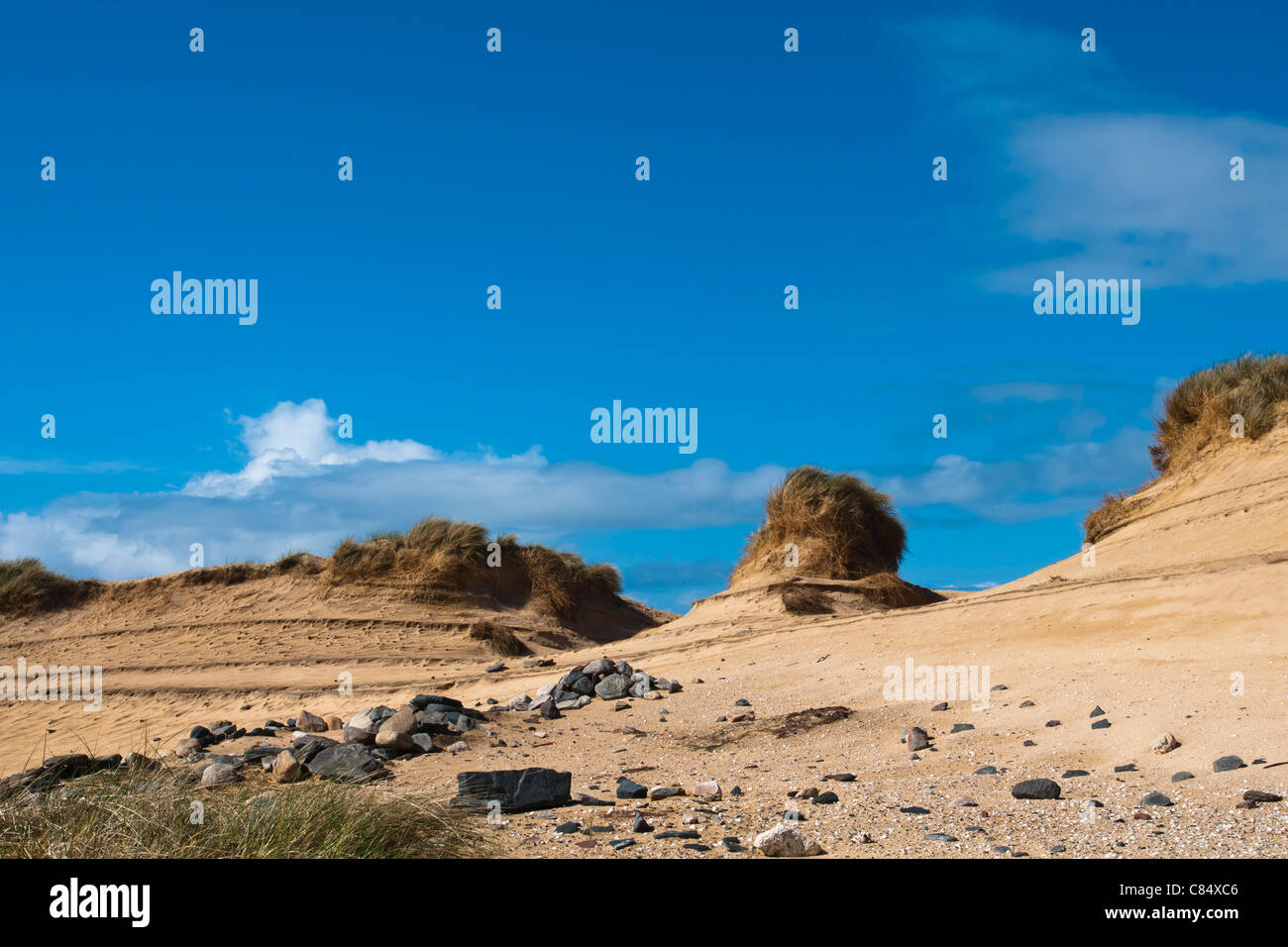 Paesaggio, dune di sabbia, vento sculped, Traigh Mhor beach Foto Stock