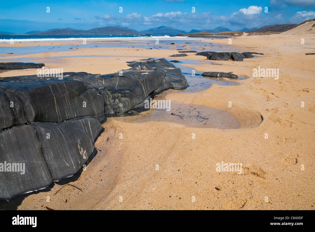 Paesaggio, Traigh Mhor beach, dito di roccia Foto Stock