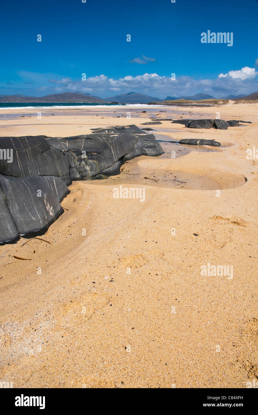 Paesaggio, Traigh Mhor beach, dito di roccia Foto Stock