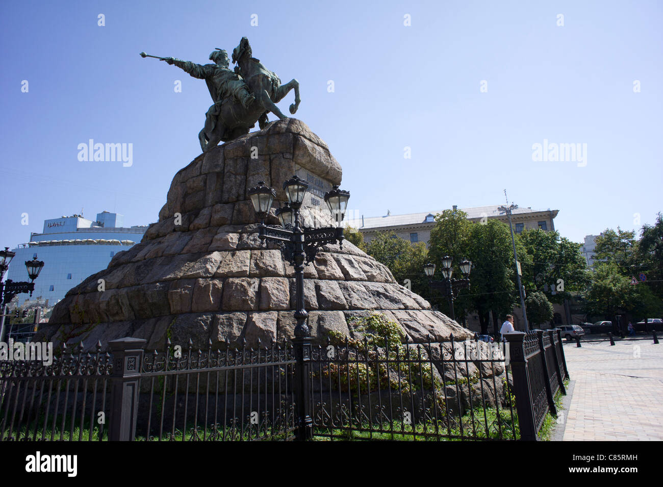 Statua di leader cosacco Bohdan Khmelnytsky, Kiev, Ucraina Foto Stock