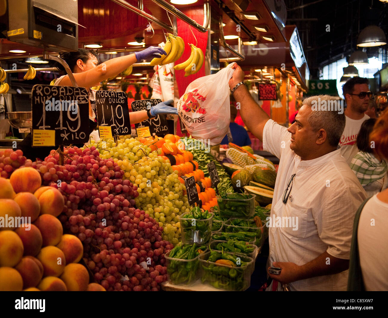 Il mercato della Boqueria, Barcellona Foto Stock