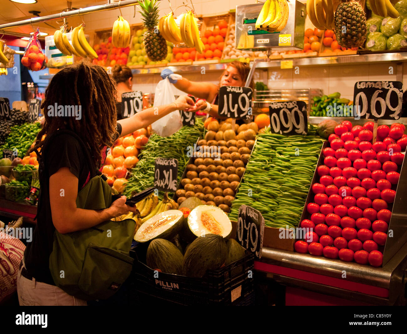 Il mercato della Boqueria, Barcellona Foto Stock