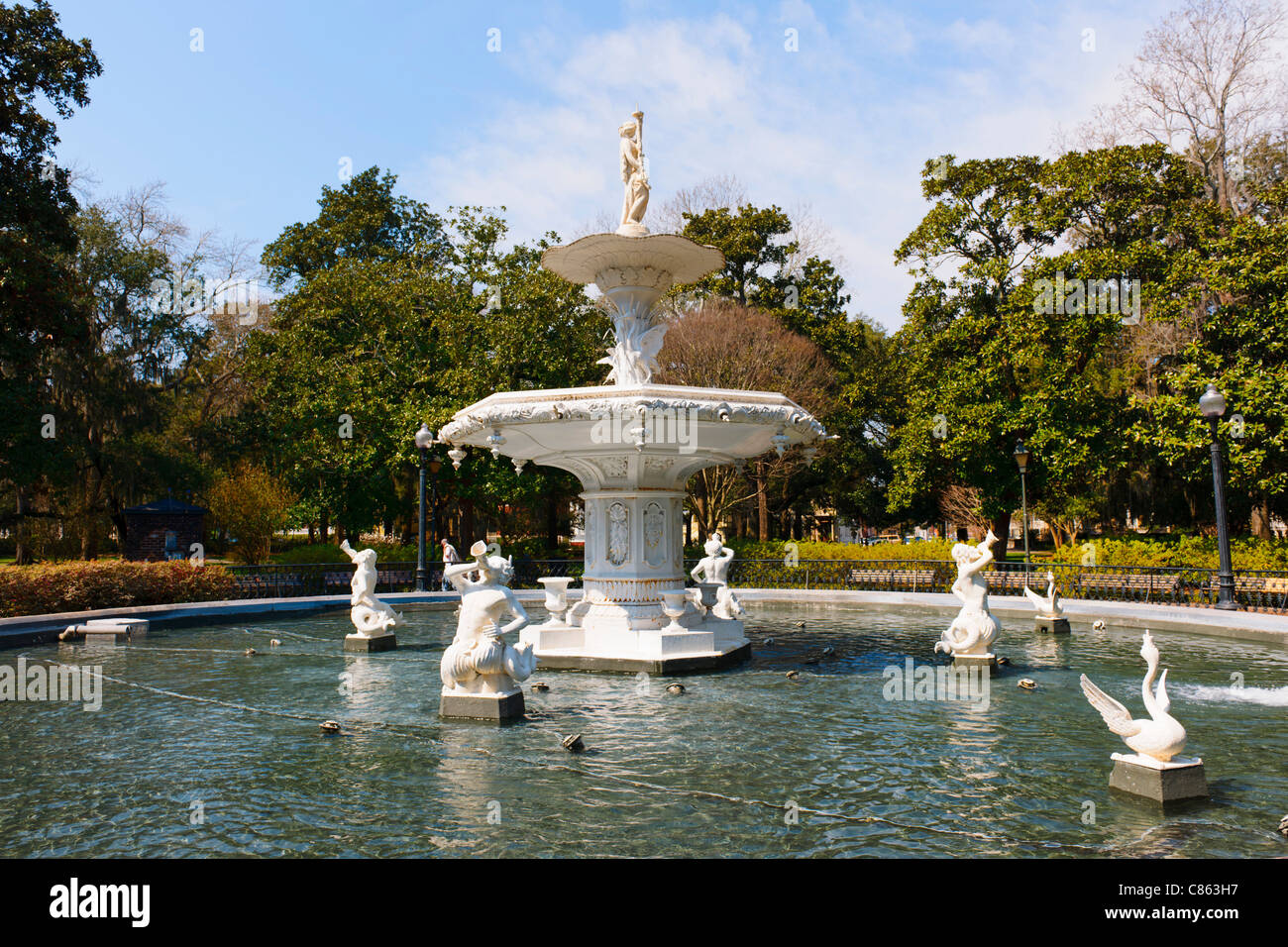 Forsyth park fontana, Savannah Foto Stock