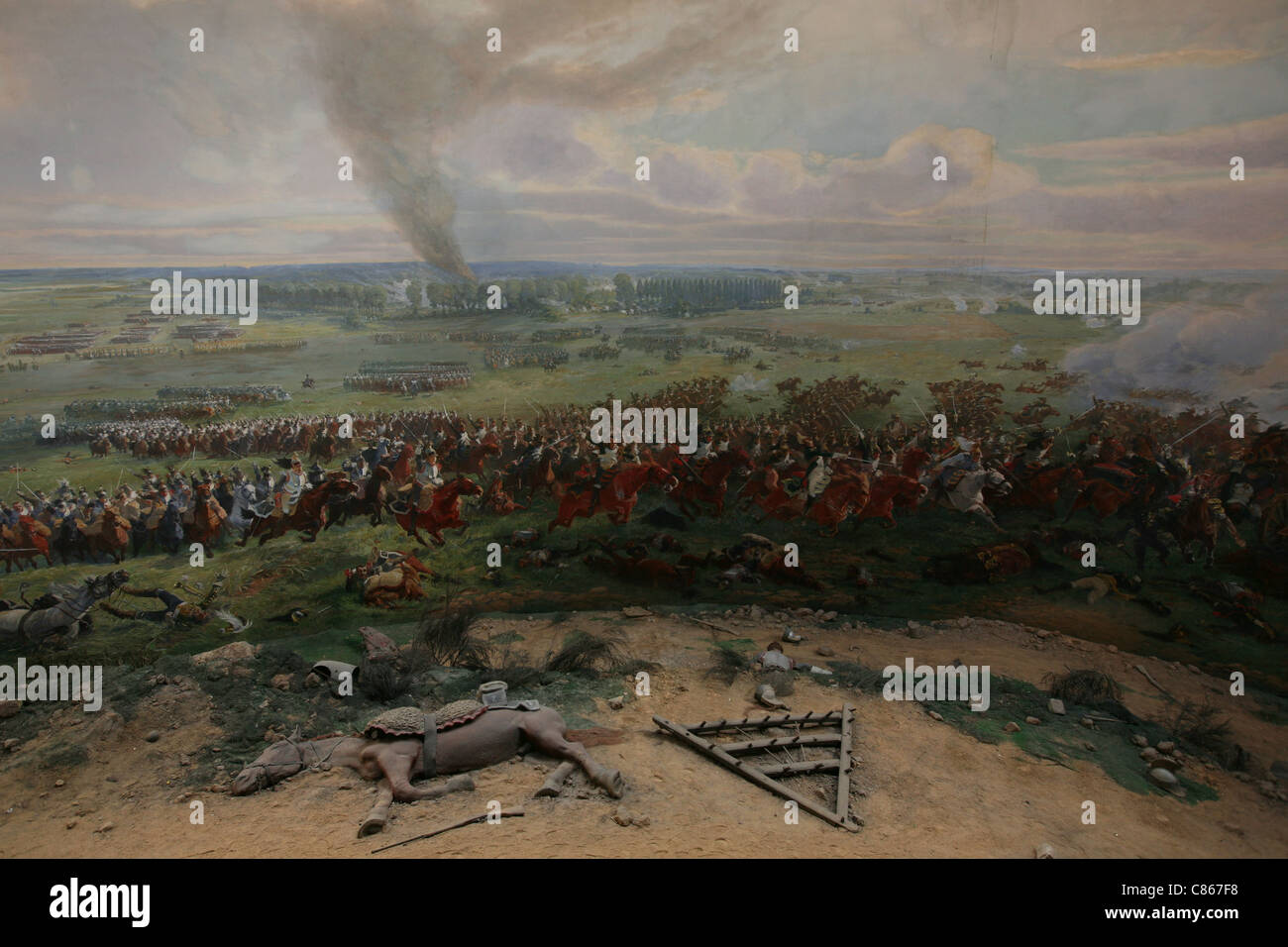 Panorama della battaglia di Waterloo dipinta da Louis Dumoulin nel 1912 mostrato in Waterloo museo panorama vicino a Bruxelles, Belgio. Foto Stock