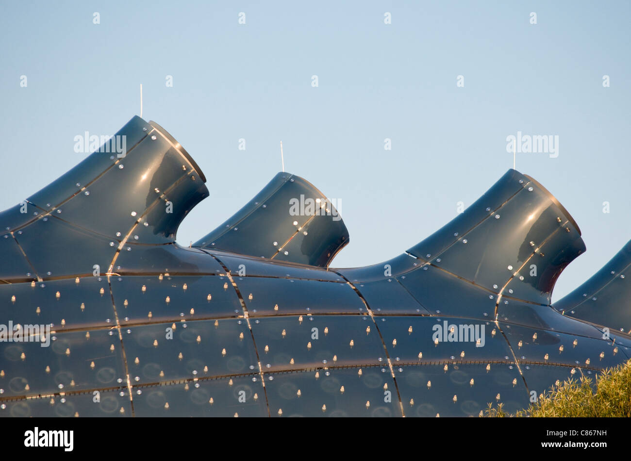 Dettaglio della pelle esterna della moderna Grazer Kunsthaus di Graz (Museo d'Arte) dagli architetti Peter Cook e Colin Fournier, Stiria, Austria Foto Stock