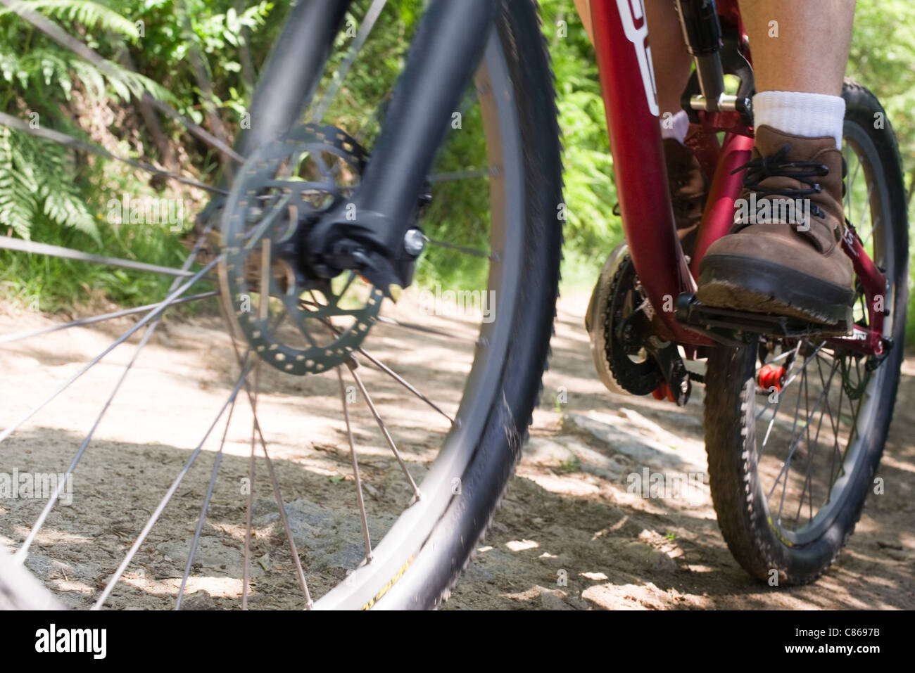 Uomo Bicicletta Equitazione su strada sterrata, sezione bassa Foto Stock