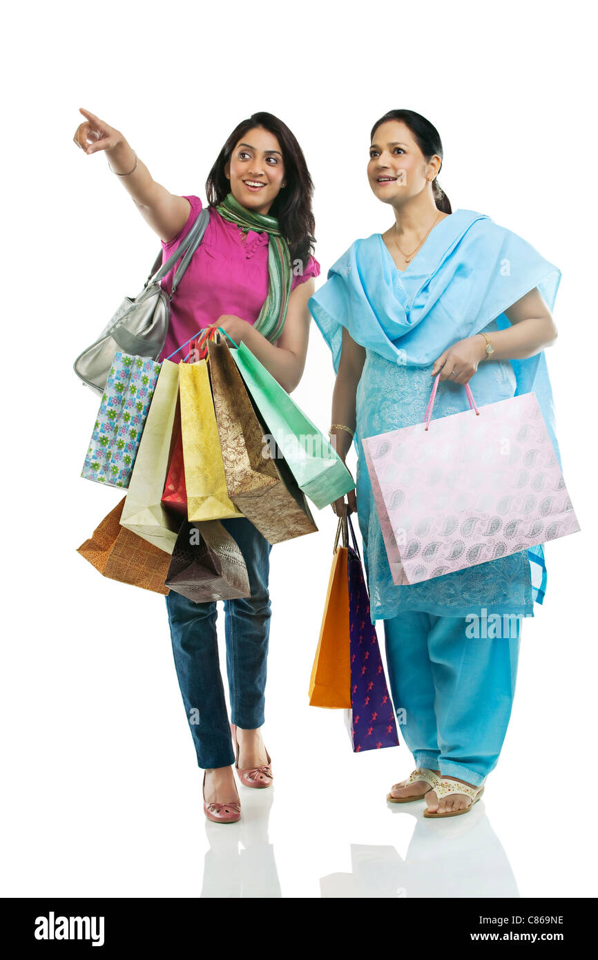 Madre e figlia shopping Foto Stock