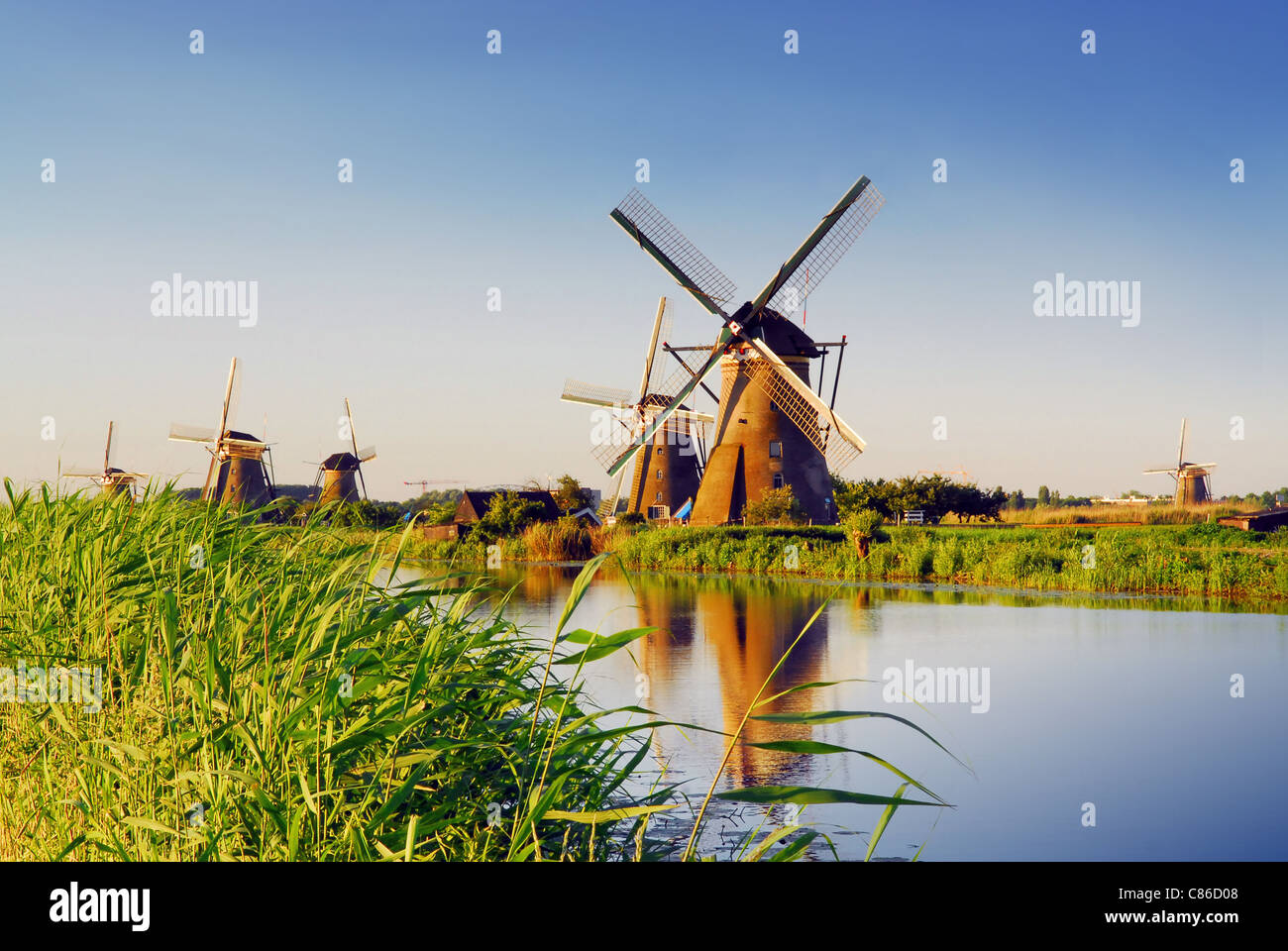 Famoso Parco di mulino a vento Kinderdijk in Olanda Foto Stock
