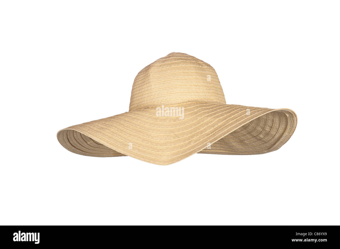 Una spiaggia di paglia cappello per il sole isolato su bianco Foto Stock
