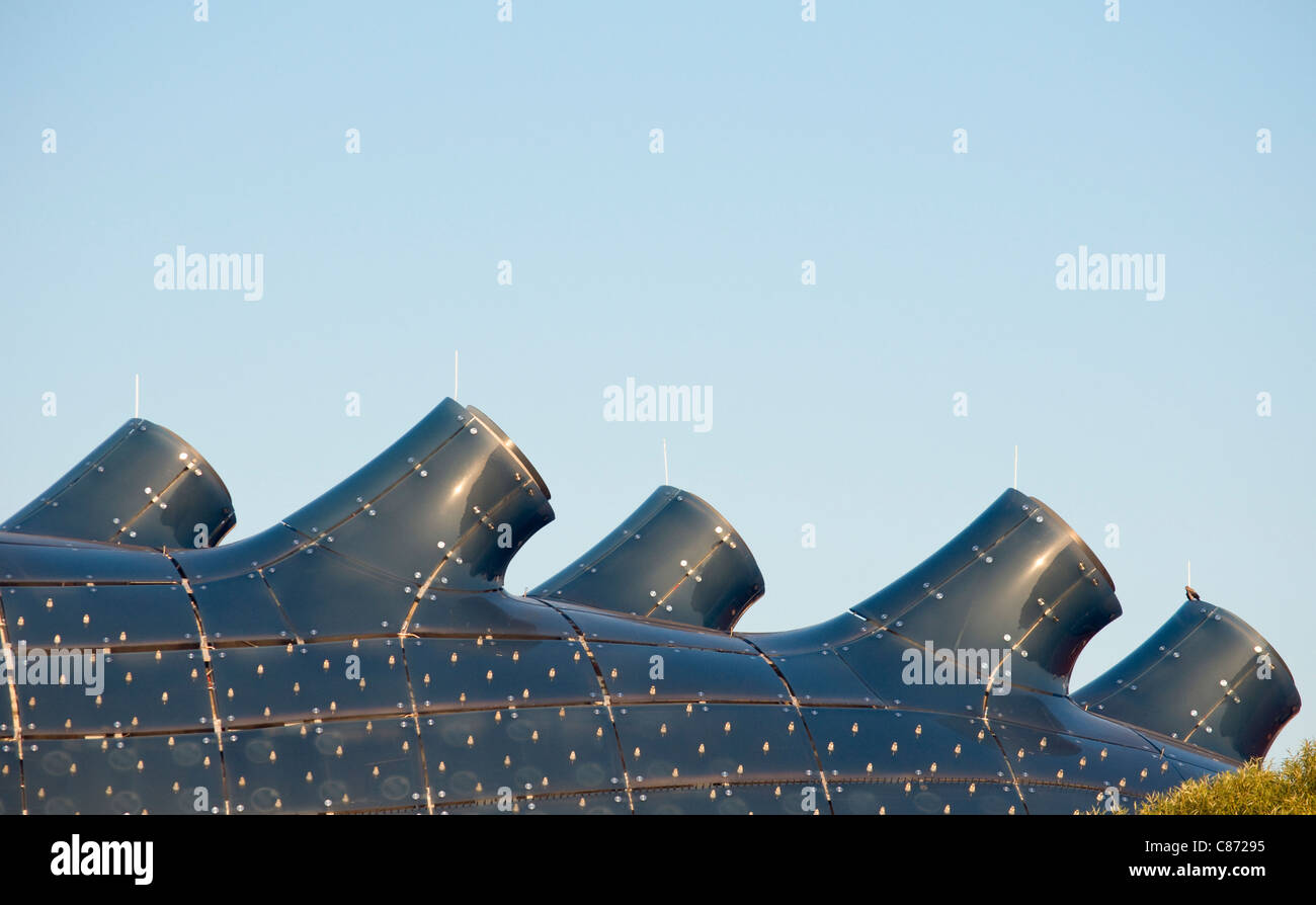 Dettaglio della pelle esterna della moderna Grazer Kunsthaus di Graz (Museo d'Arte) dagli architetti Peter Cook e Colin Fournier, Stiria, Austria Foto Stock