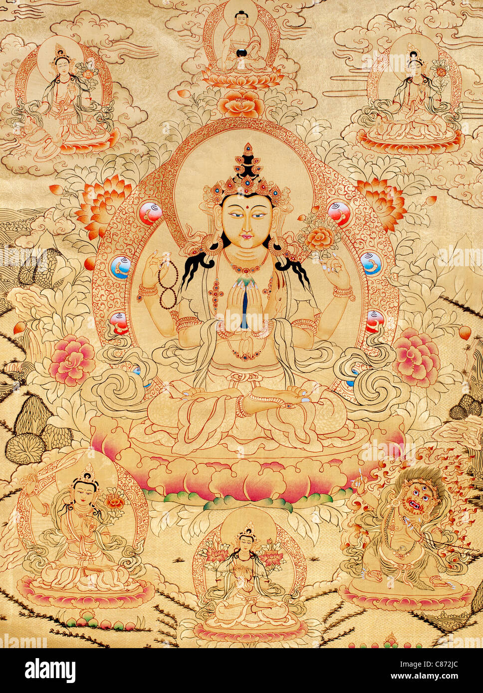 Golden Buddista Tibetana Thangka / Tanka pittura Foto stock - Alamy