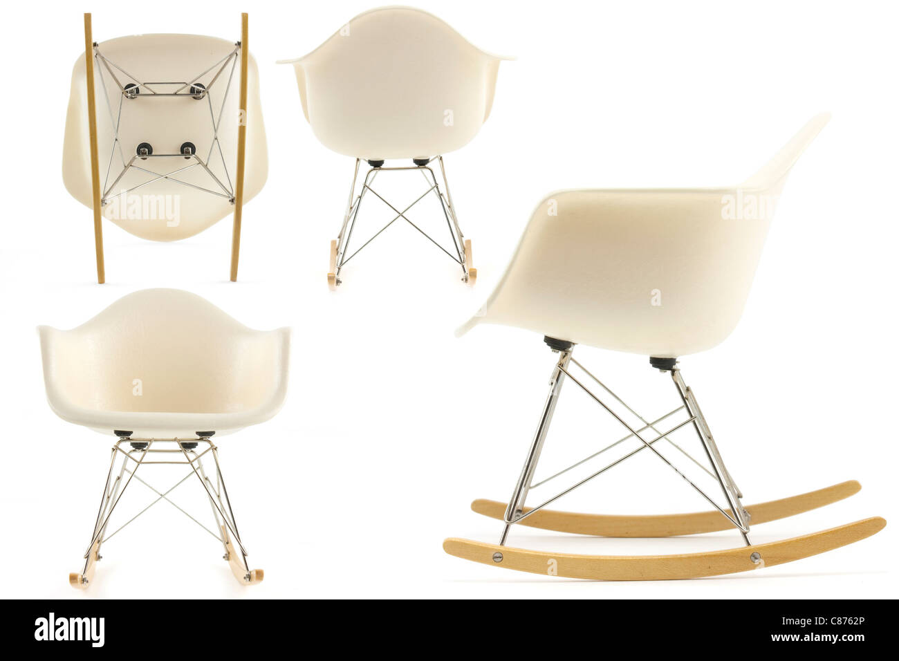 Il design moderno classico eames sedia a dondolo impostato su sfondo bianco Foto Stock