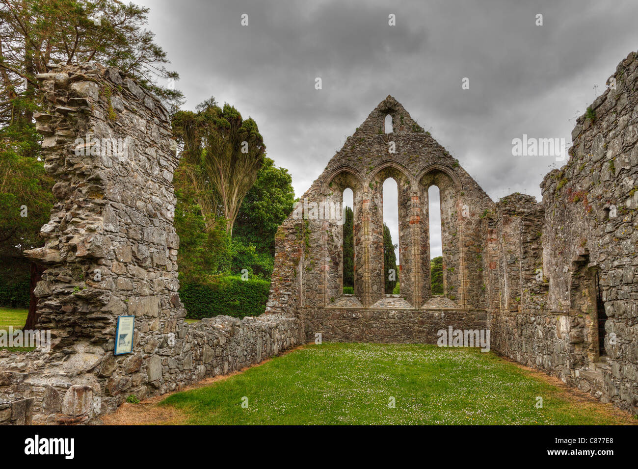 Regno Unito e Irlanda del Nord, County Down, vista della rovina Abbazia grigio Foto Stock
