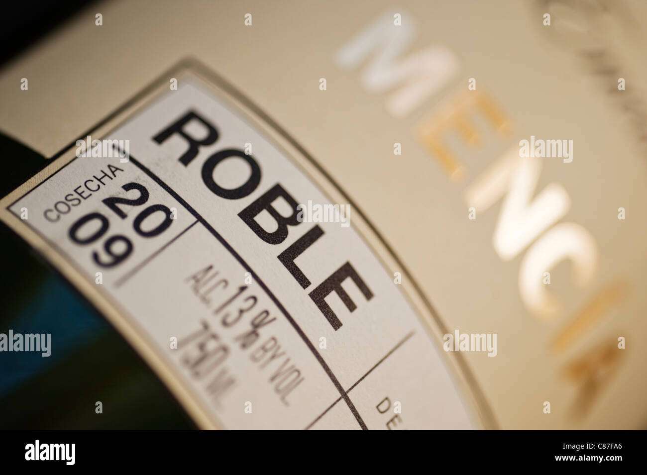 Encanto Mencia Roble etichetta vino closeup Foto Stock