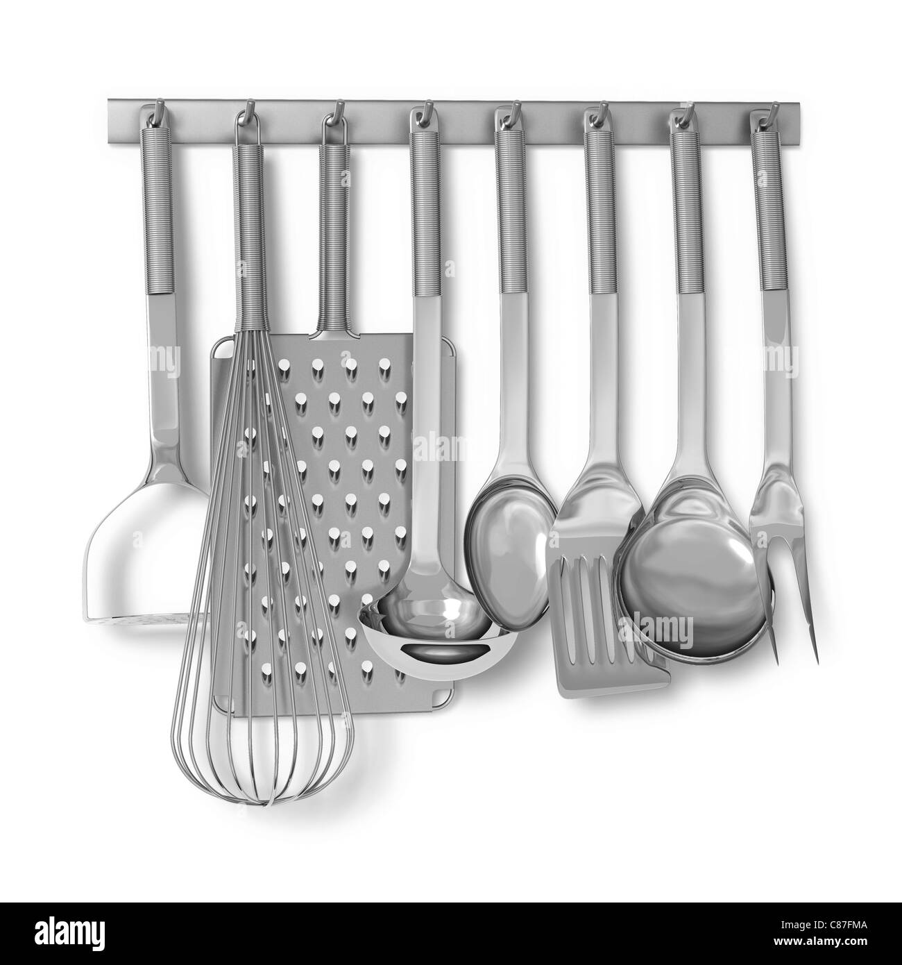 Rack di chrome utensili da cucina Foto Stock