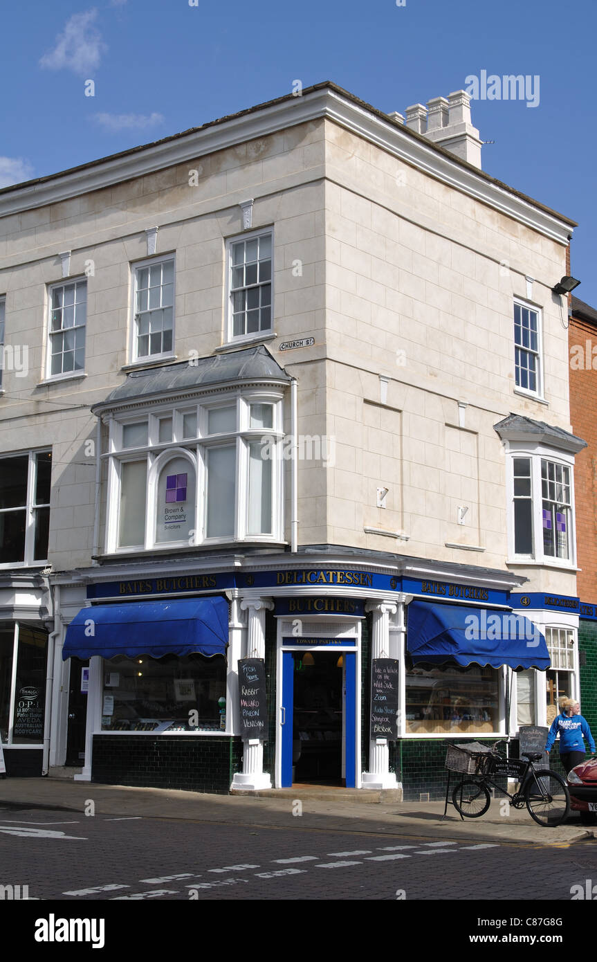 Bates macellai e delicatessen, Market Harborough, Leicestershire, England, Regno Unito Foto Stock