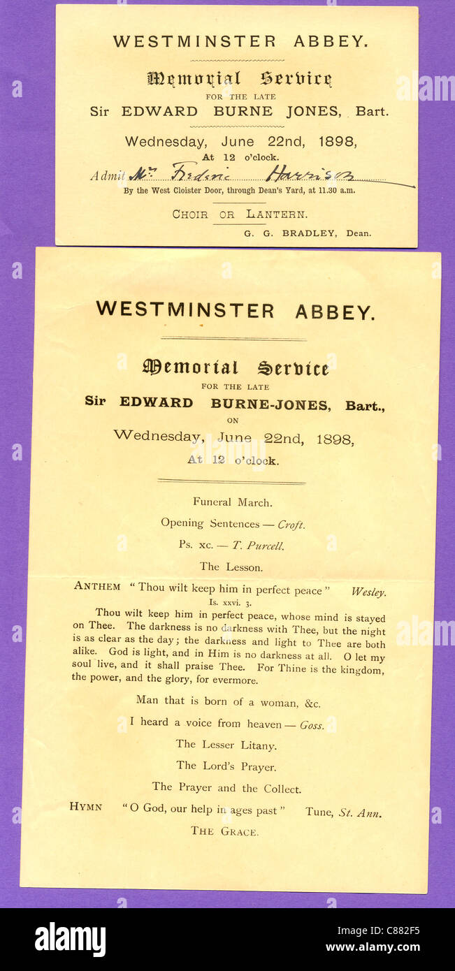 Memoriale di servizio per Sir Edward Burne Jones Foto Stock