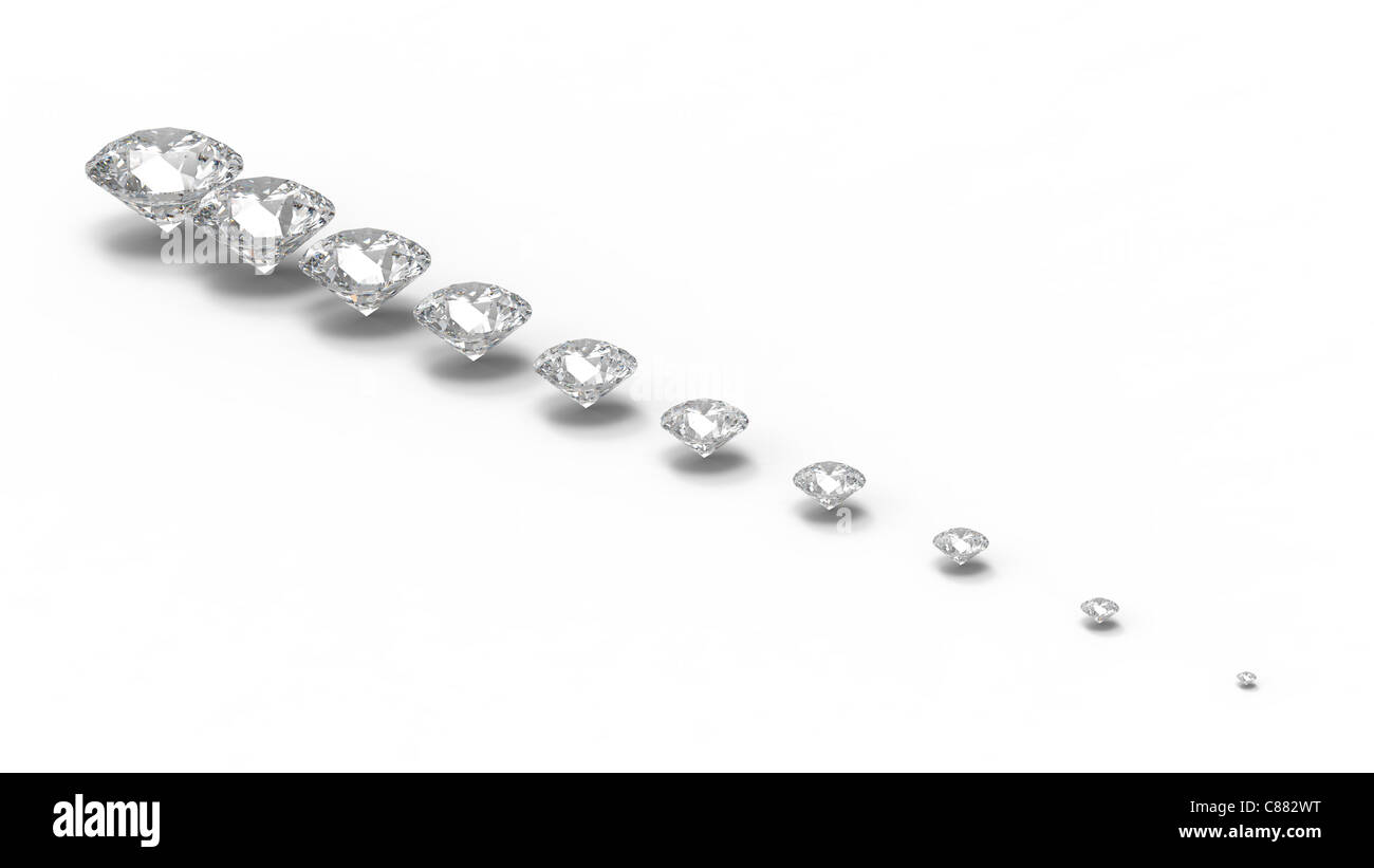 Diamanti Pietre preziose isolato su bianco con le ombre Foto Stock