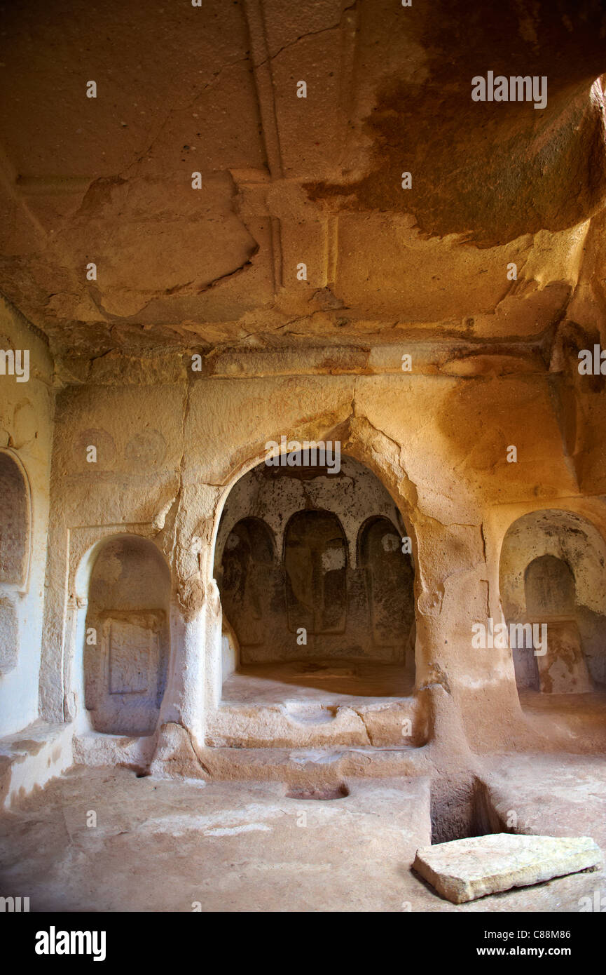 La cucina di un inizio di monastero cristiano di Zelve, Cappadocia Turchia Foto Stock
