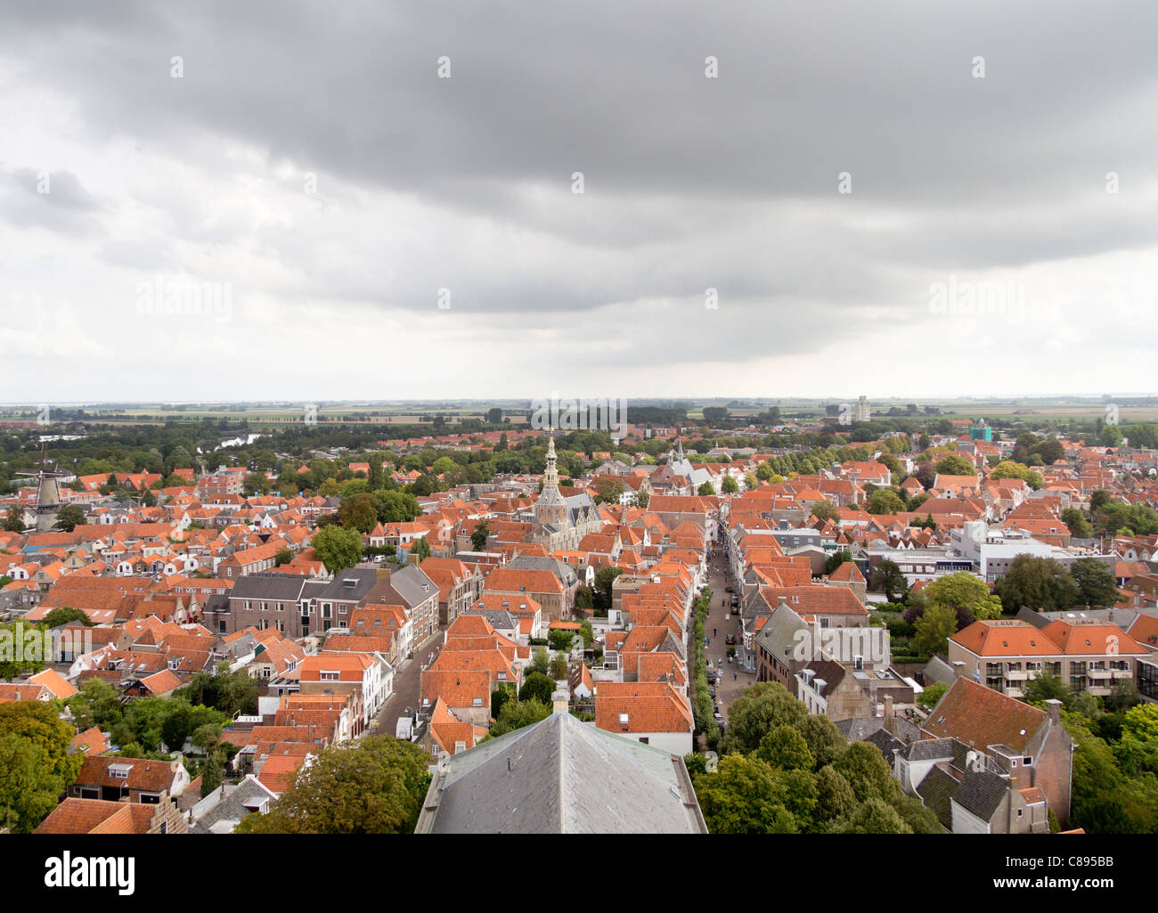 Vista aerea della città di Zierikzee, Schouwen-Duiveland, Zeeland, Paesi Bassi Foto Stock