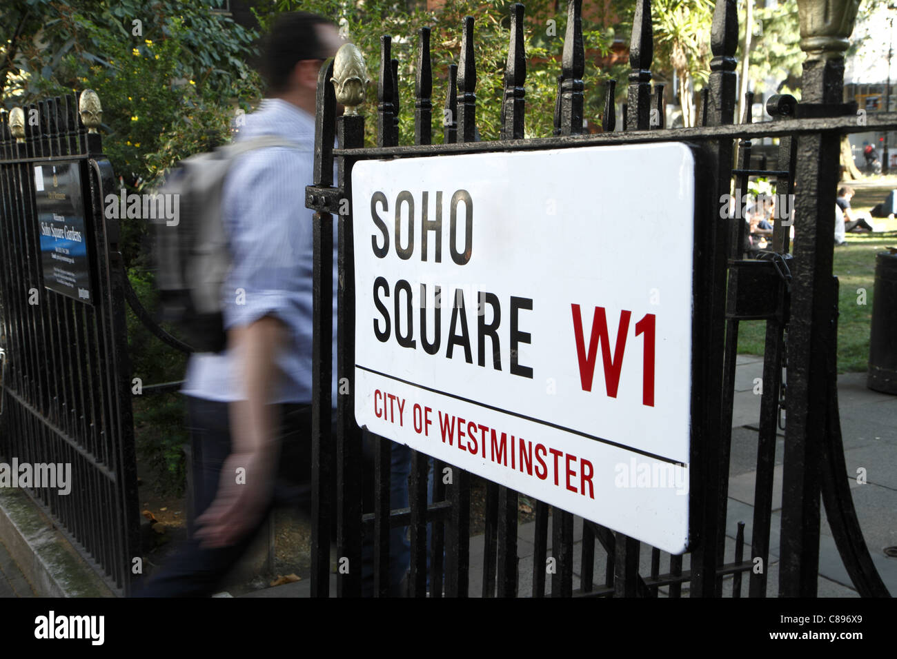 Soho Square, strada segno, London, Regno Unito Foto Stock